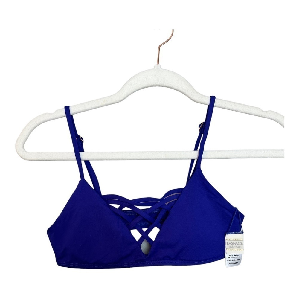 L SPACE JAMIE DEEP V NECK STRAPPY SWIM BIKINI TOP BLUE PURPLE XS - Picture 3 of 4